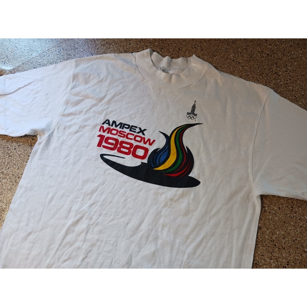 Vintage 1980 Olympics Moscow Ampex T Shirt Hanes Men's Large Made In USA Single